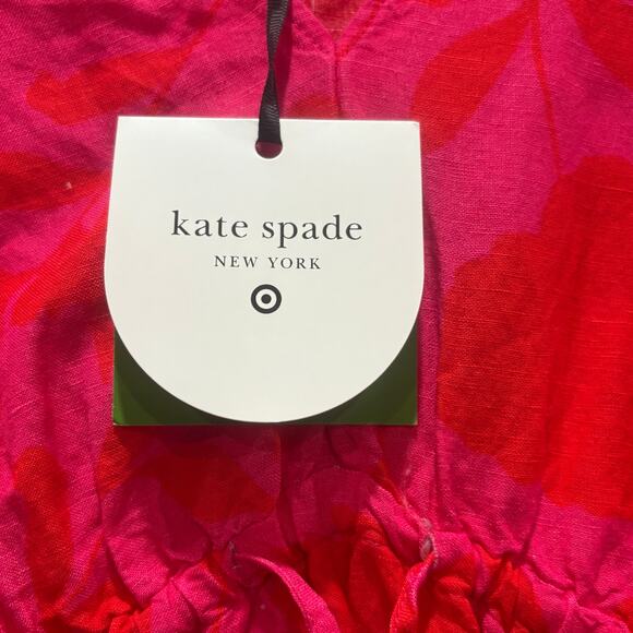 NWT Kate Spade Target Rose Linen Long Sleeve Maxi Dress Pink/Red Small - Picture 3 of 10